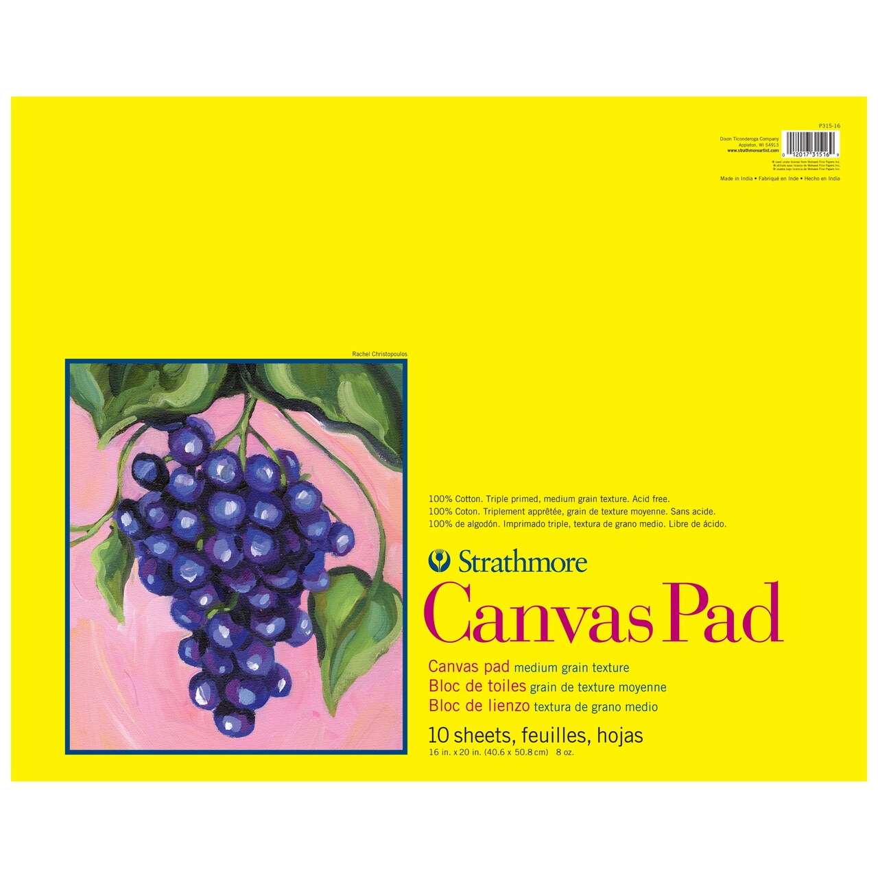 Strathmore 300 Series Canvas Pad 16"X20"-10 Sheets, Tape Bound